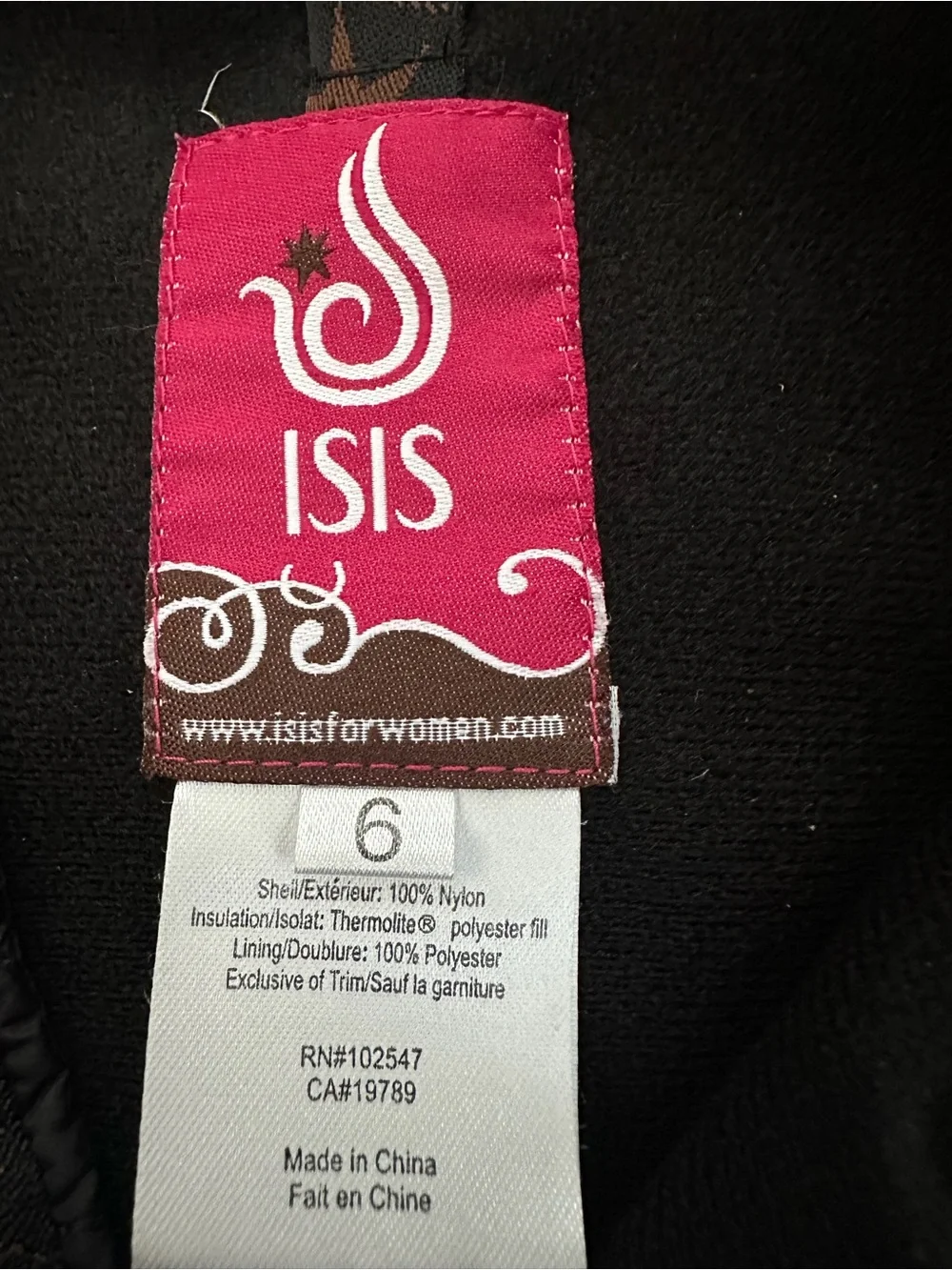 ISIS Black Quilted Insulated Vest Womens Size 6 Thermolite Full Zip Puffer